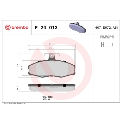 Abbildung von BREMBO P 24 013 Bremsbelagsatz exkl. Verschleißwarnkontakt mit Bremssattelschrauben ohne Zubehör FORD: Sierra Mk1 Schrägheck