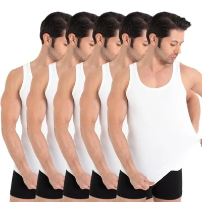 Abbildung von UNDEREA 5er Pack Herren Tank Top Classic Unterhemd gekämmte Feinripp Bio Baumwolle (as3, Alpha, l, Regular, Weiss)