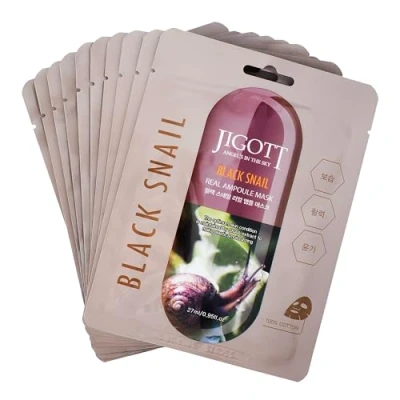 Abbildung von JIGOTT BLACK SNAIL REAL AMPOULE MASK 27ml 10 Stück