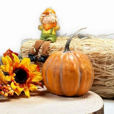Abbildung von Polyresin Kürbis orange 12 x 14cm Tisch Deko Herbst wie echt Pumpkin Halloween Dekofigur