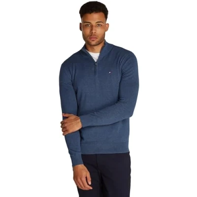 Abbildung von Tommy Hilfiger Essential ZIP MOCK Strickpullover, Herren, Größe: XL, Aegean sea