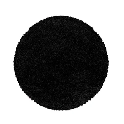 Abbildung von Carpetsale24 Shaggy Hochflor Teppich Wohnzimmer 120 cm Rund Schwarz Modern Flauschiger Extra Weich, Pflegeleicht und Einfarbig Ideal als für Schlafzimmer, Esszimmer Küche