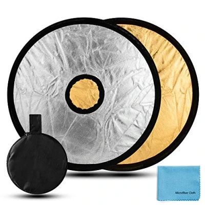 Abbildung von Fotover 30cm 2 in 1 Runde Faltreflektor Hohl Objektive Mount Lichtreflektor,Gold Silber(12&quot;)