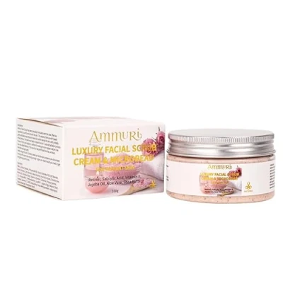 Abbildung von Retinol Luxury Facial Scrub Cream with Jojoba Oil, Aloe Vera, Shea Butter &amp; Rose Microbeads for Youthful Radiant Skin