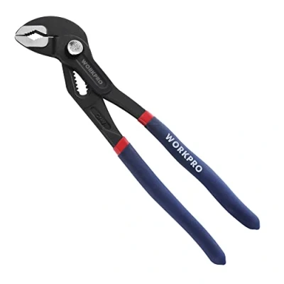Abbildung von WORKPRO Profi Wasserpumpenzange 250mm, Rohrzange aus Cr V Stahl, verstellbar Schnellspanner mit Rillen Gleitgelenk Max. Öffnung: 43mm