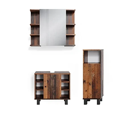 Abbildung von Vicco Badmöbel Set Fynn, Antikholz, 3 Teile, mit Midischrank