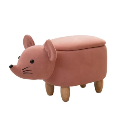 Abbildung von SVITA Kinderhocker Tierhocker, mit Stauraum, Sitzhocker, Sitztruhe, Maus Rosa