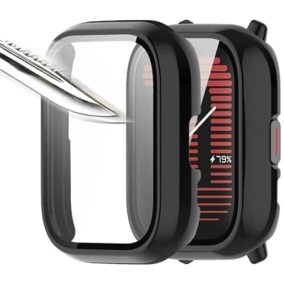 Abbildung von Msiall Mit Gehärtetes Glas Displayschutz Schutzhülle Kompatibel für Amazfit Active,Hard PC Rundum Ultradünne Blasenfreie Gegen Kratzer Schwarz [2 Stück]
