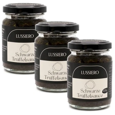 Abbildung von 6er Pack Lussiero Premium Trüffel Sauce mit 15% echtem Schwarzem Sommertrüffel Salsa Tartufata Royal Tapenade 80g