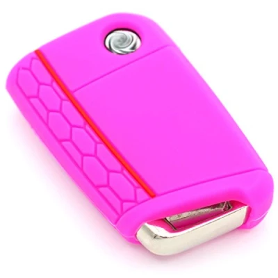 Abbildung von Schlüssel Hülle VB für 3 Tasten Auto Silikon Cover Schlüsselhülle Etui Schutzhülle (Neon Pink)