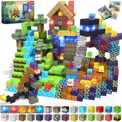Abbildung von Magneverse Magnetische Bausteine 150 Teile Magnetic Blocks Wald und Dinosaurier Montessori magnetisches Spielzeug für Kinder ab 3 9 Jahren, kreative Ostern Geschenke Jungen Mädchen