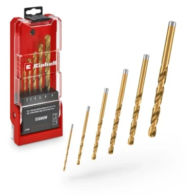 Abbildung von Original Einhell 6 tlg. HSS G Titan Metallbohrer Set (im Ganzen geschliffener 4341 Stahl, titanbeschichtet, 135 Split Point Spitze, gefräste Typ N Spirale, Rundschaft)