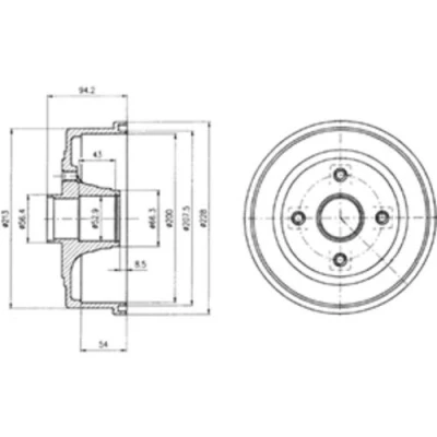 Abbildung von DELPHI BF472 Bremstrommel ohne ABS Sensorring, Radlager 228 OPEL: Corsa C Schrägheck, Tigra Twintop, С Kastenwagen