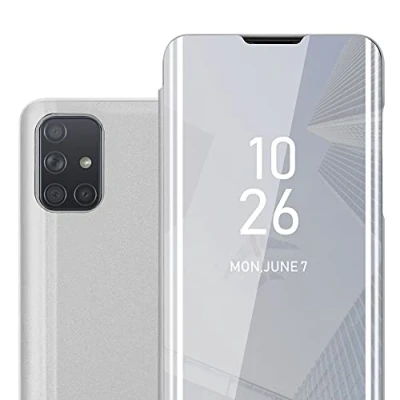 Abbildung von Cadorabo Hülle kompatibel mit Samsung Galaxy A71 4G Schutzhülle TPU Silikon Case 360 View Spiegel, Slim Kratzfest Weiche Gummi Rundumschutz Cover für in Silber