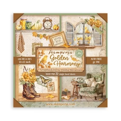 Abbildung von Stamperia Scrapbook Paper Pad for Scrapbooking, Albums, Card Making, Bullet Journalling and More, Acid Free, Single Face, Perfect Hobbies, Crafts, Gifting (Golden Harmony) (30.5 x 30.5cm)