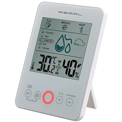 Abbildung von PEARL Hygrometer Digitales Hygro /Thermometer mit Schimmel Alarm &amp; Komfort Anzeige weiß
