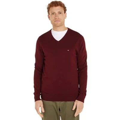 Abbildung von Tommy Hilfiger Herren Pullover Essential Cotton V Ausschnitt, Rot (Deep Rouge), S