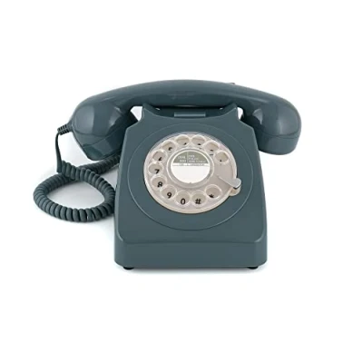 Abbildung von GPO 746ROTARYGRY Retro Telefon mit Wählscheibe im 70er Jahre Design Grau