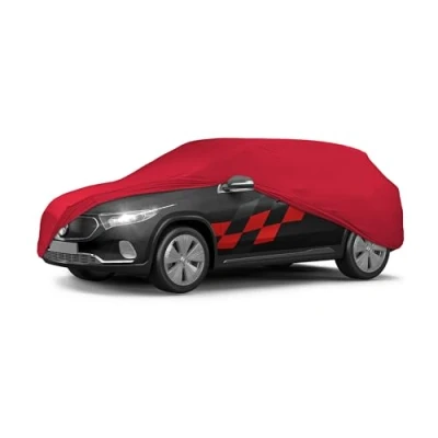 Abbildung von WALSER Premium Abdeckung Auto Indoor Stretch Plus Qualitätssieger Sehr Gut* Autoabdeckung Winter Autogarage Autoplane Abdeckplane SUV M rot
