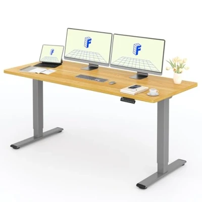 Abbildung von FLEXISPOT Höhenverstellbarer Schreibtisch mit 2 Motoren &amp; 25MM einteiliger Tischplatte,ergonomischer Bürotisch 180 x 80 cm Ahorn, graues Gestell