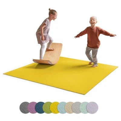 Abbildung von Ehrenkind® Made in Germany Anti Rutsch Krabbelmatte Oeko Tex Matten Spielmatte Baby Größe 80x80 cm Mangogelb