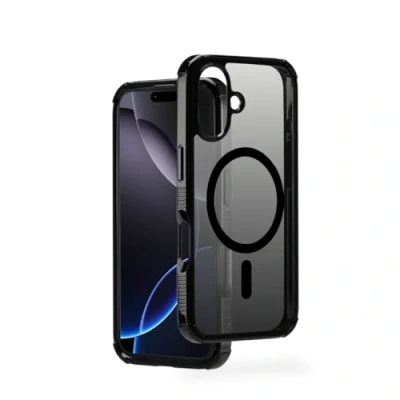 Abbildung von Hama Handyhülle Extreme Protect für iPhone 16 und MagSafe (D3O Bumper, stoßfest, sturzsicher, bruchsicher, magnetisches Case induktives Laden, Farbverlauf) schwarz