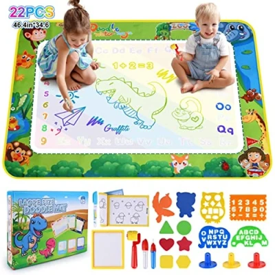 Abbildung von DICLLY Aqua Wasser Doodle Matte,120x90cm Super Groß Magic Matte,Malmatte mit Wasserstift Werkzeuge Stempe Zubehör,fleckenfreier Malspaß Wasser,für 1 2 3 4 5 6 Jahre Alt Junge Mädchen