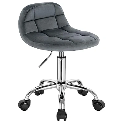 Abbildung von WOLTU Bürohocker mit Rollen, Schminktisch Stuhl höhenverstellbar, Rollrocker niedriger Rückenlehne, Arbeitshocker, Sitzhöhe 43,5 55 cm, Samt, Dunkelgrau BS131dgr