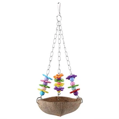 Abbildung von Papageien Hängematte Schaukel Spielzeug, Vogel Kokosnussschale Spielzeug Bunte Haustier Biss Kauen Käfig für Sittiche Conures Aras Nymphensittiche Liebesvögel