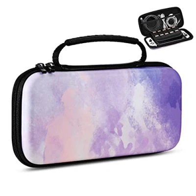 Abbildung von TiMOVO Tasche Kompatibel mit Nintendo Switch OLED Modell 2021 &amp; Switch, Hartschalen Aufbewahrung 10 Spielkartenhaltern Konsole Zubehör Dauerhafte Tragetasche Hülle Case, Wasserfarbe Lila