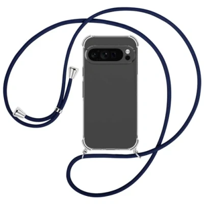 Abbildung von mtb more energy® Handykette kompatibel mit Google Pixel 9 Pro dunkelblau/Metallteile: Silber Smartphone Hülle zum Umhängen TPU Case