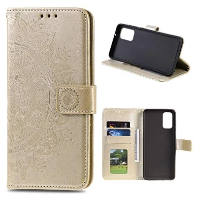 Abbildung von CoverKingz Handy Case kompatibel mit Huawei P smart 2021 Cover Kartenfach Phonecase Smartphone Hülle klappbar Motiv Mandala Gold