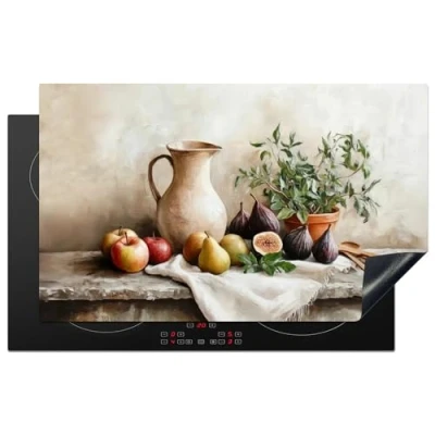 Abbildung von KitchenYeah© Herdabdeckplatte 85x52 cm Induktion Schutzmatte Küche Herdabdeckung Ceranfeld Induktionsmatte Cerankochfeld Abdeckung Früchte Kräuter Land