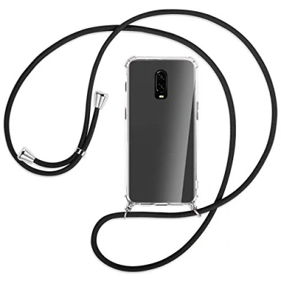 Abbildung von mtb more energy Handykette kompatibel mit OnePlus 6T (6.4&quot;) schwarz Smartphone Hülle zum Umhängen Anti Shock Full TPU Case