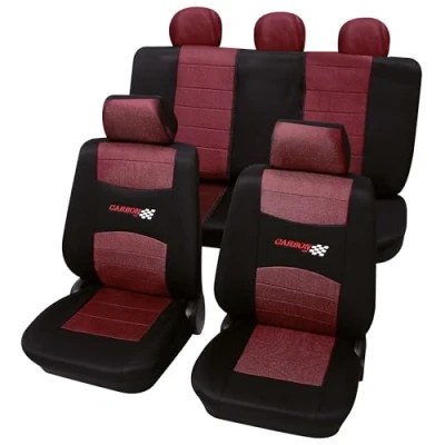 Abbildung von PETEX Auto Sitzbezüge Universal Komplett Set 11 teilig Carbon rot, Eco Class mit SAB 1 Vario