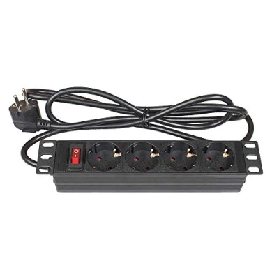 Abbildung von Good Connections Steckdosenleiste 10&quot; PDU (1HE) Schutzkontakt Stecker an 4x Buchse Schalter, Kinderschutz Aluminium Profil schwarz