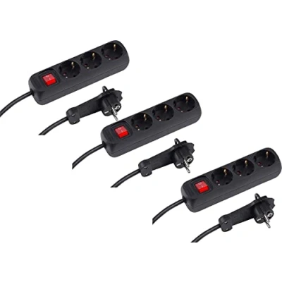 Abbildung von Meister Steckdosenleiste 3 fach 3er Set 2 m Kabel schwarz Extraflacher Stecker und beleuchteter Schalter IP20 / Mehrfachsteckdose Tischsteckdose Steckerleiste mit Flachstecker 7430580