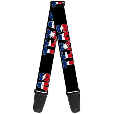 Abbildung von Buckle Down Gitarrengurt Texas Star Schwarz Weiß Blau Rot 5,1 cm breit