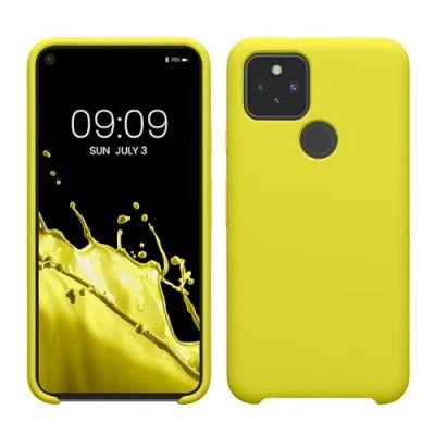 Abbildung von kwmobile Hülle kompatibel mit Google Pixel 5 Silikon Handy Case Handyhülle weiche Oberfläche kabelloses Laden Zitronengelb