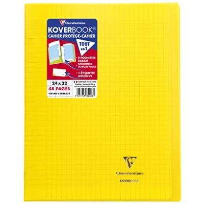 Abbildung von Clairefontaine 984406C Schulheft / Heft Koverbook DIN A4+ 24x32 cm 24 Blatt 90g, französische Lineatur, Einband aus transparentem Polypropylen, robust, geheftet, Gelb, 1 Stück
