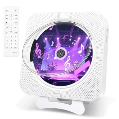 Abbildung von Canareen CD Player Boombox Upgrade Bluetooth Lautsprecher mit Staubschutz &amp; LED Bildschirm 3,5mm AUX Buchse Fernbedienung Home Audio FM Radio USB MP3 Musik Player, Weiß