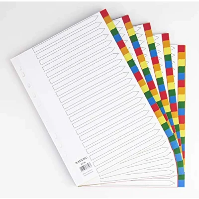 Abbildung von 5er Set 20 teiliges Register/Trennblätter aus buntem stabilem PP, DIN A4 praktischem Deckblatt Papier zum Beschriften. Trenn Blätter für die Ordner Organisation im Büro