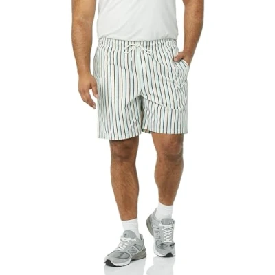 Abbildung von Amazon Essentials Herren Shorts mit Kordelzug und 20,3 cm Beininnenlänge (in Übergröße erhältlich), Grün Rosa Vertikale Streifen, XS