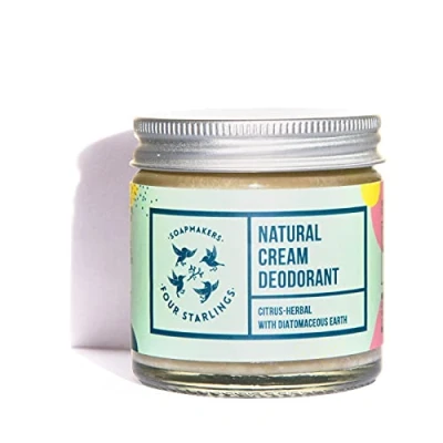 Abbildung von Four Starlings Soapmakers Natural Cream Deodorant Zitrus und Kräuterduft mit Diatomeenerde Pfeilwurzpulver Absorbiert Schweiß Beruhigend Effizient 1 Tiegel x 60 ml