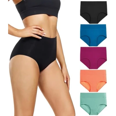 Abbildung von wirarpa Damen Unterhosen Baumwolle Unterwäsche Hohe Taille Slips Hoher Taillenslip für Frauen 5er Pack Beige Größe 4XL