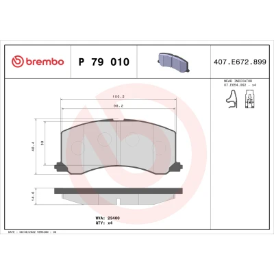 Abbildung von BREMBO P 79 010 Bremsbelagsatz mit akustischer Verschleißwarnung ohne Zubehör SUZUKI: Baleno I Schrägheck, Limousine, Kombi