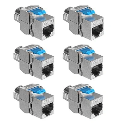 Abbildung von kwmobile 6X Keystone Modul für CAT 8 Kabel 40 Gbit/s geschirmt Metall Gehäuse Schnappverschluss werkzeugfreier Anschluss an Modular Patchpanel