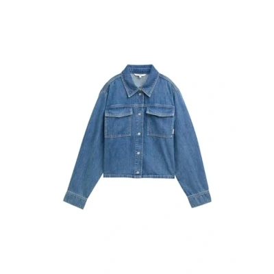 Abbildung von TOM Tailor denim Shirt WITH Pockets Hemdbluse, Damen, Größe: Large, Used light stone blue