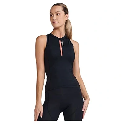 Abbildung von 2XU Damen Aero Tri Singlet Tank Top, Schwarz/Hyper Coral, M