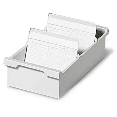 Abbildung von Exacompta 57240D Karteikassette Karteitrog DIN A4 quer. Aus Recycling Kunststoff mit 2 Trennplatten für bis zu 1200 Karteikarten lichtgrau Blauer Engel Karteikasten